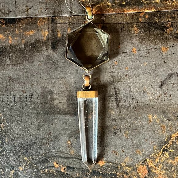 Genuine Faceted Smoky Quartz and Quartz Point Pendant/Sun Catcher, 6" - Picture 1 of 6